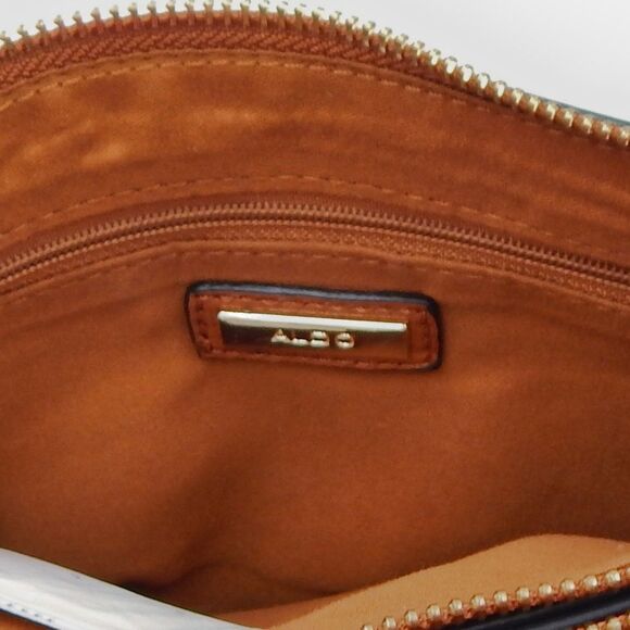 Aldo Brown Fringed Crossbody Bag Zippered Chain Faux Leather 8 Inch Boho - Picture 9 of 14